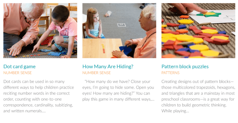 Examples of the Family Math activities introduced to families in EDC's Young Mathematicians program