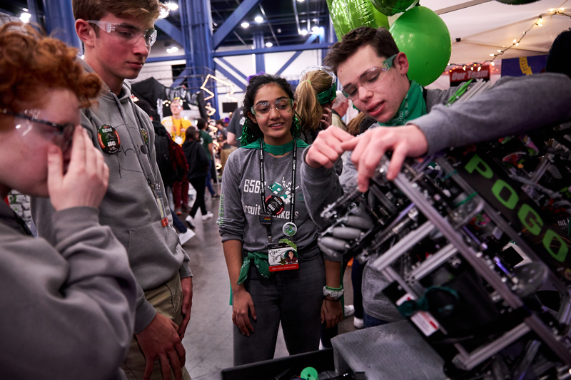 students work on robot