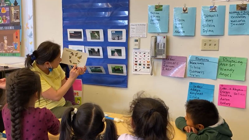 Teacher with four students