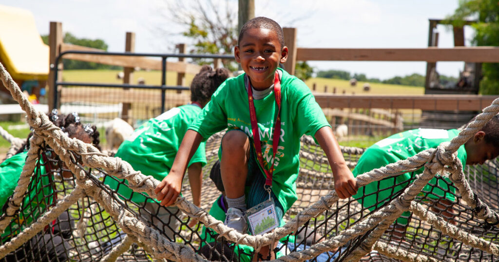 Young child plays outside