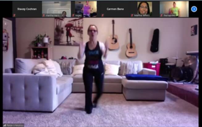 woman in virtual Zumba class
