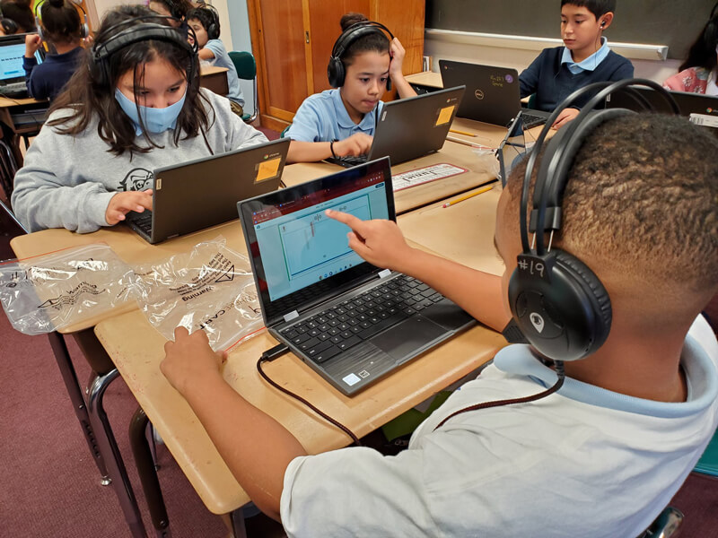 Young students work on laptop computers
